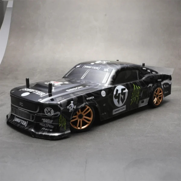 Black race car with number 45 sticker.