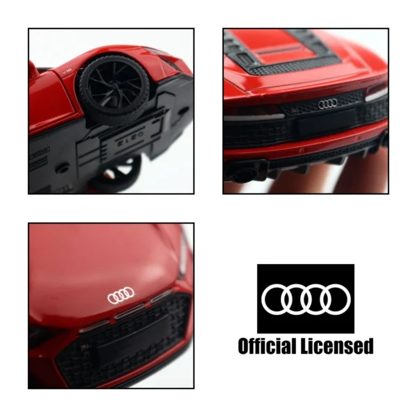 Red Audi R8 diecast model car.