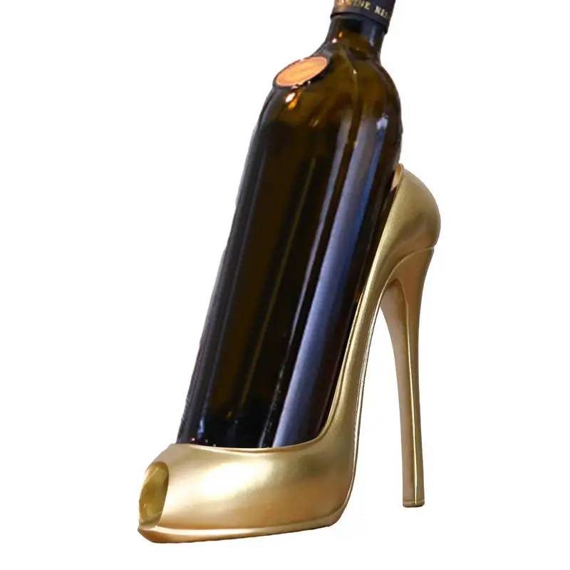 Gold high heel wine bottle holder.