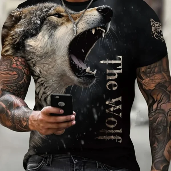 New Wolf T-shirt For Men 3D Animal Print Pullover O Neck Casual Short Sleeve Tees Fashion Street Sweatshirt Male Oversized Tops - Image 2