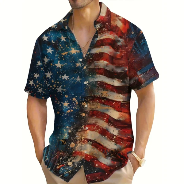 Hawaii Men's Shirt Shirt Summer Casual Short Sleeve Retro Shirt American flag Print Cardigan Top Fashion Male Overszied Clothing