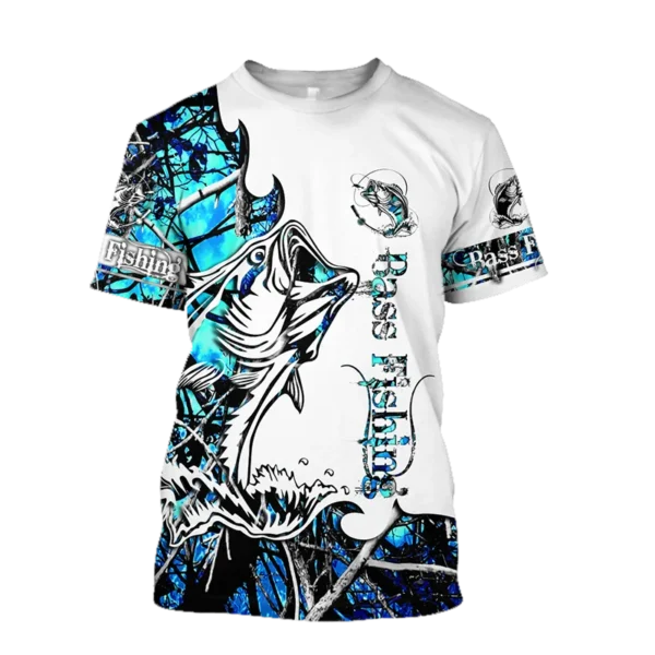 Summer Go Fishing Pattern Men's T-shirt Hip Hop 3D Print Personality Neck Short Sleeve Fashion Clothes