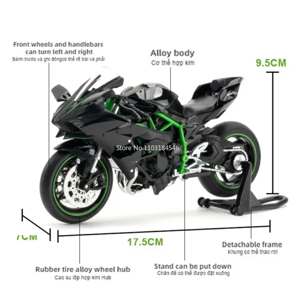 1:12 KAWASAKI H2R Alloy Diecast Motorcycle Model Toy Simulation Metal Heavy Motorcycle Sound And Light Collection Kids Toys Gift - Image 2