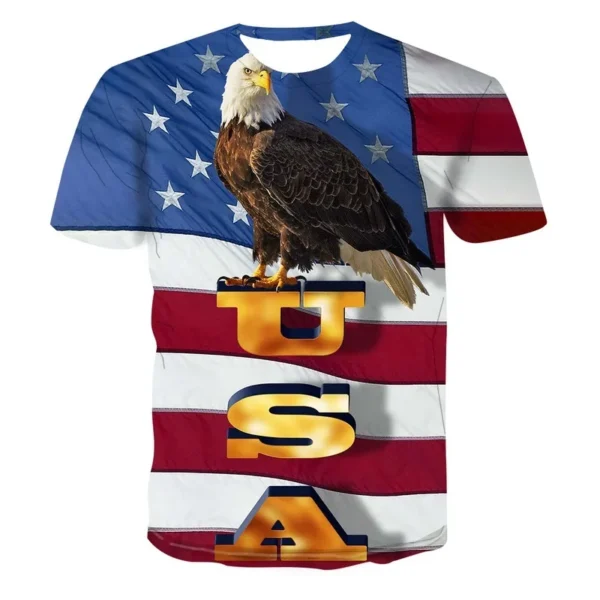 American Flag Gold Eagle 3D New Summer Print Trend Avant-garde Fashion Round Neck Short Sleeve Men's T-shirt Top Street Hip Hop - Image 4