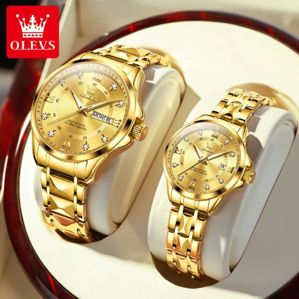 Gold watch set with diamond accents.