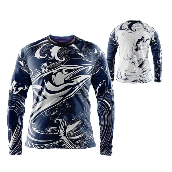 2022 New Outdoor Fishing Clothing Sunscreen Summer Long Sleeve Fish Print Casual Shirts