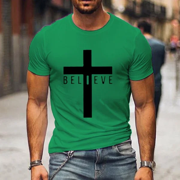 Jesus Tshirt Tops Oversize Men Loose Tee Fashion Jesus Believe Print Men's Short Sleeve T-shirt Luminous New Male Casual Tshirt - Image 5