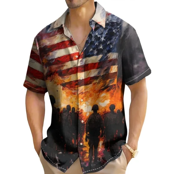 Retro Men's Shirt 3d American Flag Print Hawaiian Shirts For Men Summer Casual Short Sleeve Shirts Loose Oversized Man Clothing - Image 2