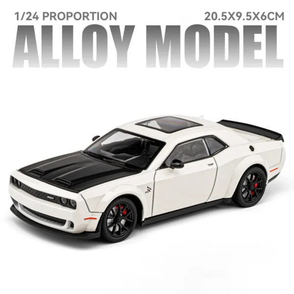 White Dodge Challenger diecast model car.