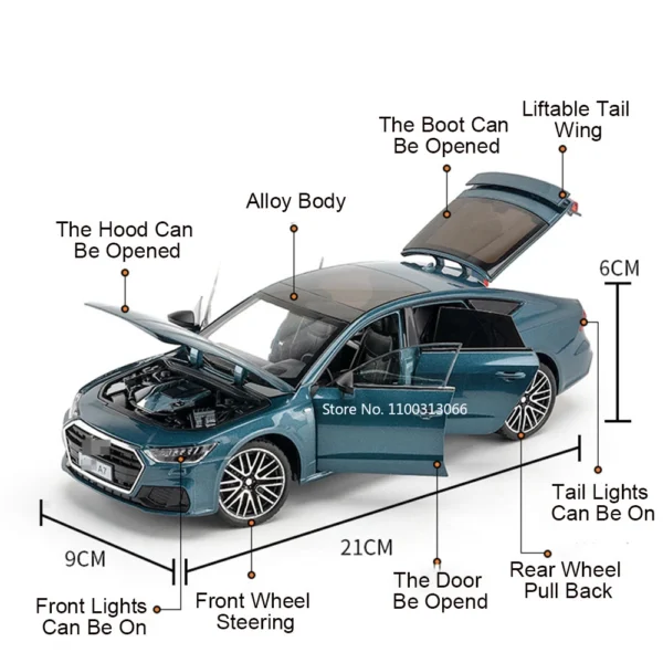 1/24 A7 Alloy Model Car Toys Rear Wheel Pull Back Front Wheel Steering Cars with Light Sound Vehicle for Children Collect Gifts - Image 2