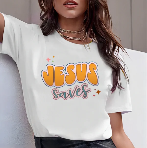 Jesus Saves Print Design Casual T-Shirt