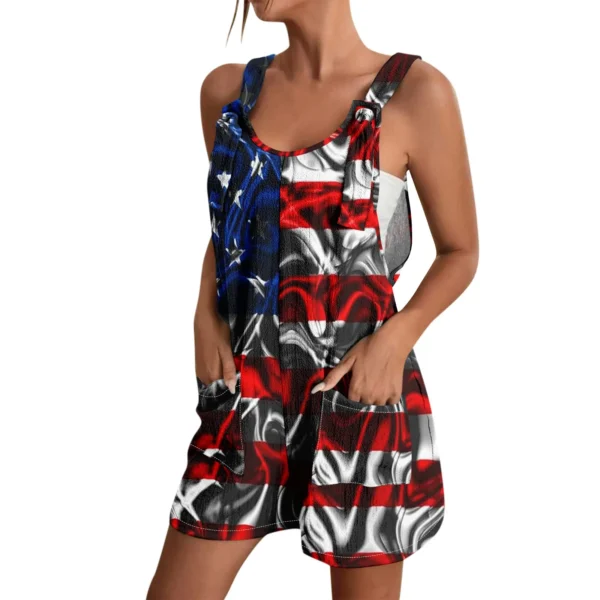 Summer Women'S Rompers American Flag Print Overalls Ladies Independence Day Casual Jumpsuits O Neck Tank Rompers Streetwear - Image 3