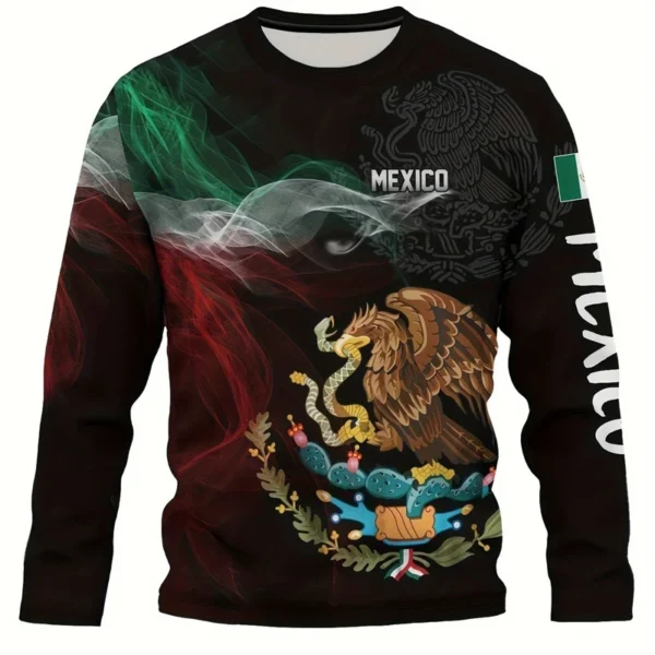 Aztec Mexican Pattern Print Men's Graphic T Shirts Crew Neck Long Sleeved Tee Men Women Fashio Spring Unisex Tops Clothes - Image 2