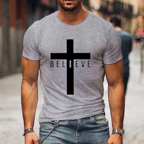 Jesus Tshirt Tops Oversize Men Loose Tee Fashion Jesus Believe Print Men's Short Sleeve T-shirt Luminous New Male Casual Tshirt - Image 6