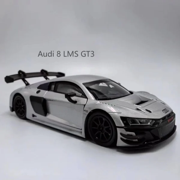 Silver Audi R8 LMS GT3 race car model.