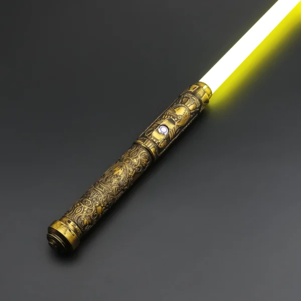 Ornate gold lightsaber with yellow blade.