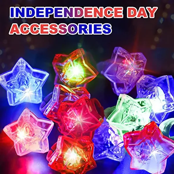 10/20 Pcs 4Th Of July Glow In The Dark LED Ring Ligth Stars Shaped Finger Lights for Independence Day Patriotic Party Favors - Image 3