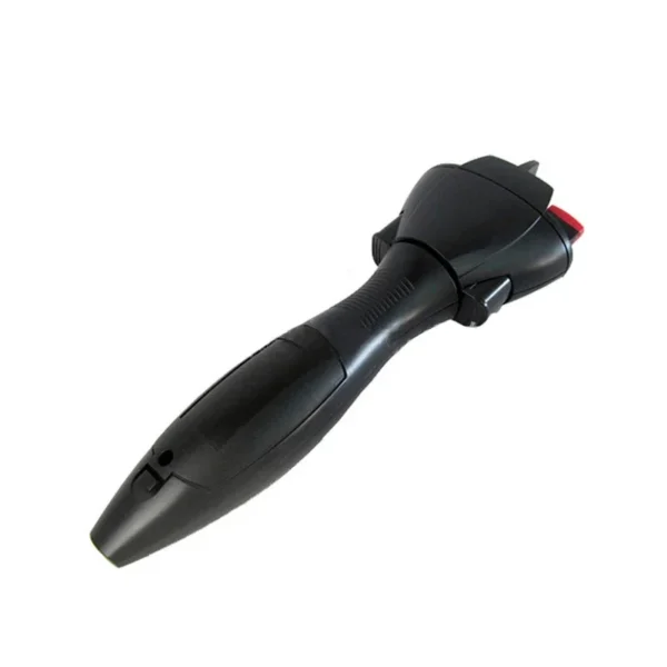 Black hair curling tool with red buttons.