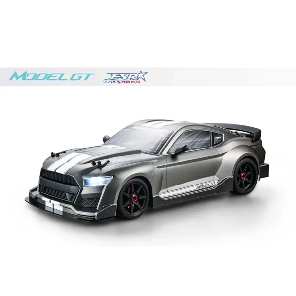 Gray Model GT RC car with white stripes.