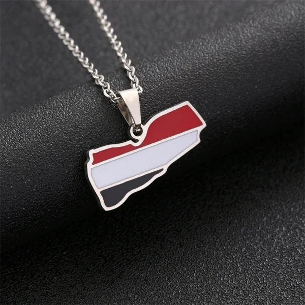 Yemen flag necklace with silver chain.