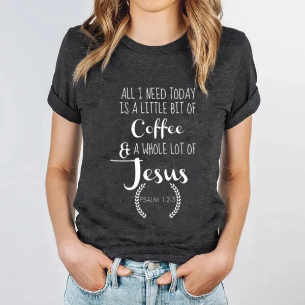 T-shirts for Women Coffee&Jesus Letters Graphic Christian Religious Belief Women Tshirt Retro Classic Short Sleeve Loose T Shirt - Image 5