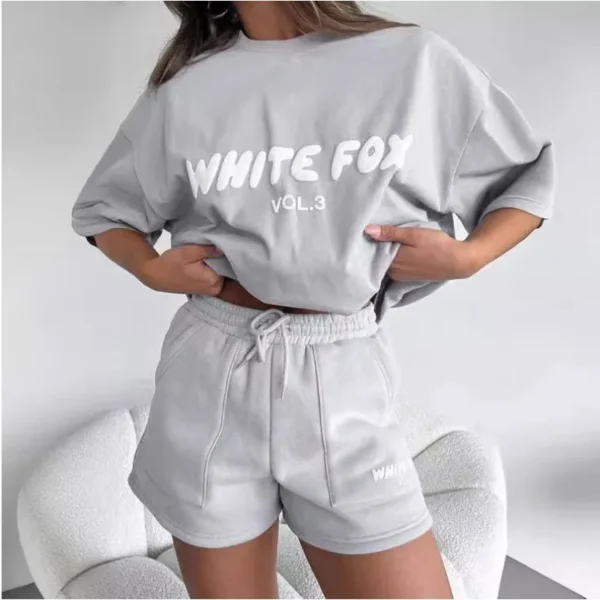 2024 unisex European and American crossover spring, autumn, and winter new sweater set with fashionable sports logo short sleeve - Image 2