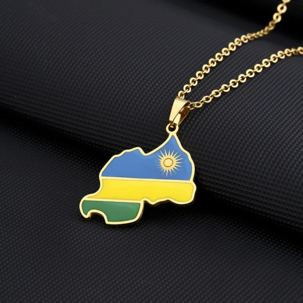 Gold necklace with Rwanda map pendant