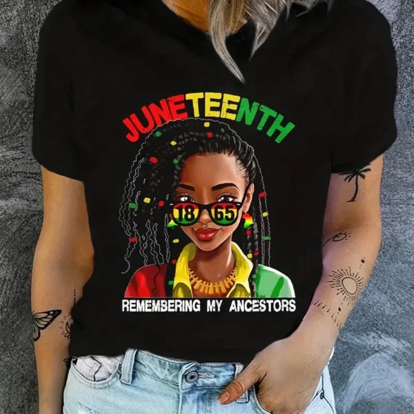 Juneteenth 1865 Print T-Shirt, Crew Neck Short Sleeve T-Shirt, Casual Every Day Tops, Women's Clothing - Image 2