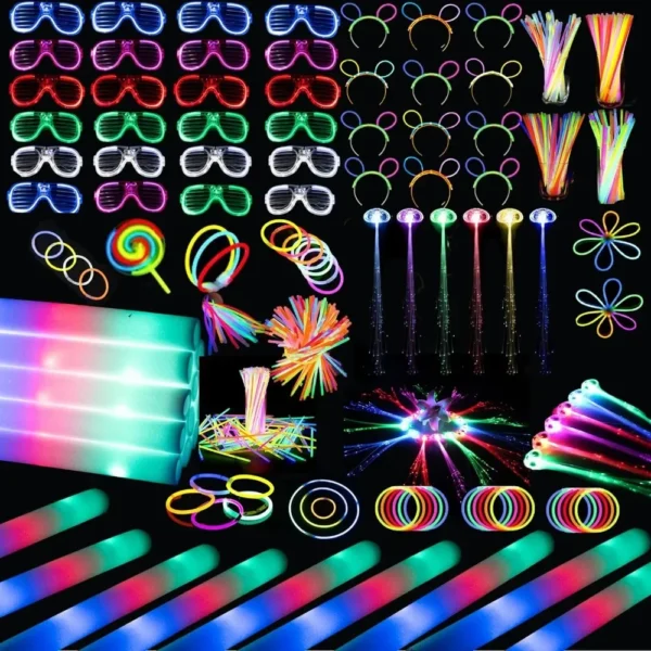 272 Glowing Party Supplies, 24 Foam Glow Sticks, 24 LED Glasses and 200 Fluorescent Bracelets, Party Supplies