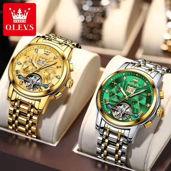 Two gold and silver Olevs watches.