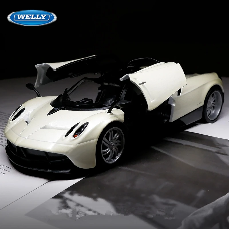 White Pagani Huayra diecast model car.