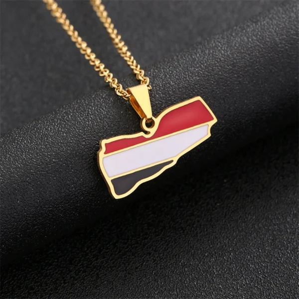 Gold necklace with Yemen flag pendant.