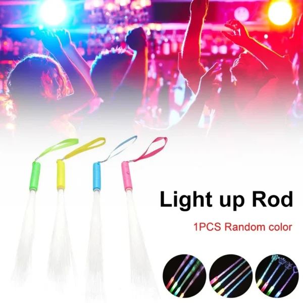 Four colorful light up rods with white strands.