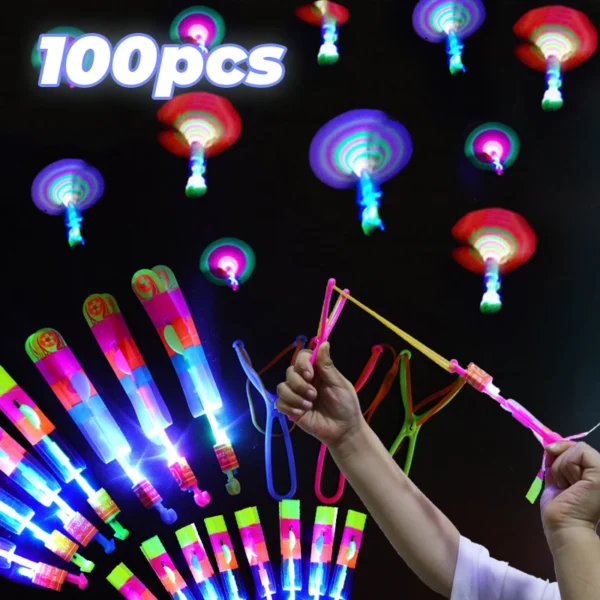 1/3/5/10/20/50/100pcs Amazing Light Toy Arrow Rocket Helicopter Flying Toy LED Light Toys Party Fun Gift Rubber Band Catapult