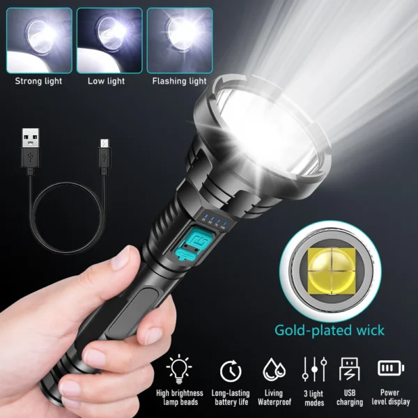 Rechargeable flashlight with gold-plated wick.