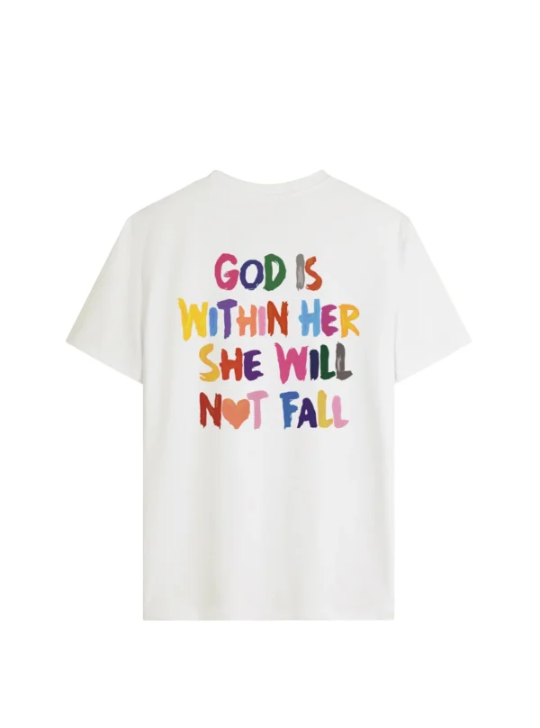 Women's Summer Loose Fit Shoulder T-Shirt Round Neck Sleeve With hand write GOD IS Within HER, SHE WILL NOT FALL Printed Fashion - Image 2