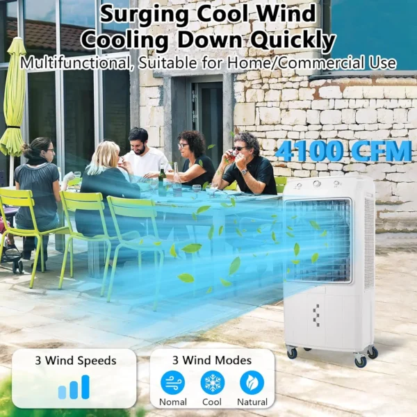 15.8 Gallon Swamp Cooler Evaporative Air Cooler with Remote Control and 4 Ice Packs 3 Modes & Wind Speeds for Outdoor Indoor Use - Image 5