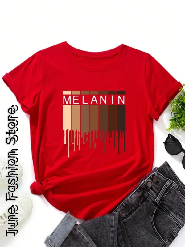 2024 Summer Women Cotton T-Shirt Fashion Letter Melanin Print Clothing Female Casual Short Sleeve Tees Tops Harajuku Streetwear - Image 5