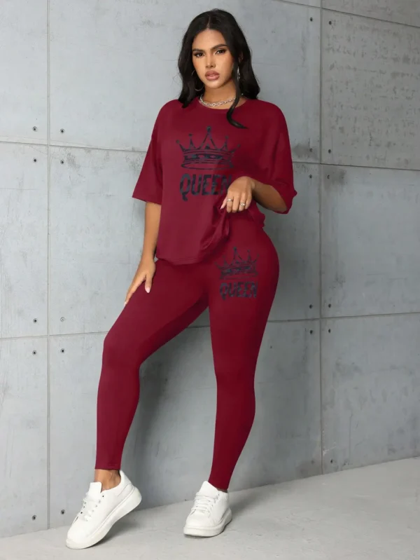 Women's summer fashion versatile crown letter printed short-sleeved T-shirt leggings casual loose light and breathable suit 2024 - Image 2