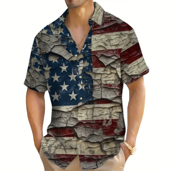 Hawaii Men's Shirt Shirt Summer Casual Short Sleeve Retro Shirt American flag Print Cardigan Top Fashion Male Overszied Clothing - Image 2