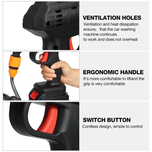 Black cordless pressure washer gun