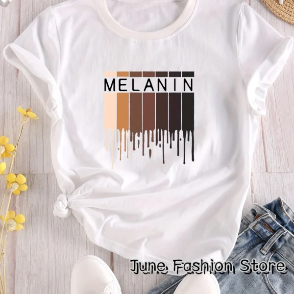 2024 Summer Women Cotton T-Shirt Fashion Letter Melanin Print Clothing Female Casual Short Sleeve Tees Tops Harajuku Streetwear - Image 4