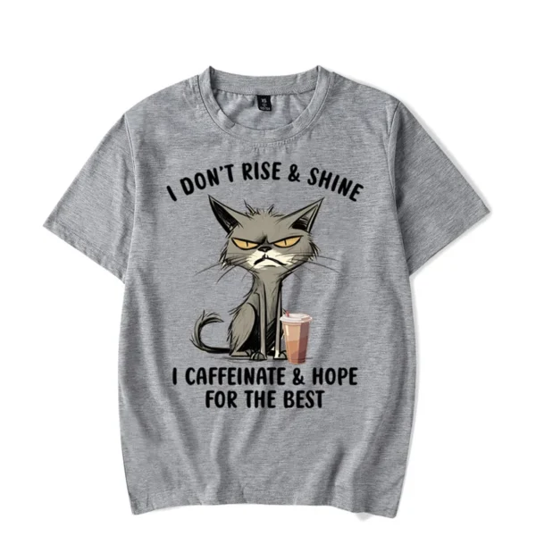 I Don’t Rise & Shine Graphic T Shirts Funny Cat Tshirt Black Men Tops Clothing Fashion Harajuku T-shirts Women Men Brand T-shirt - Image 6