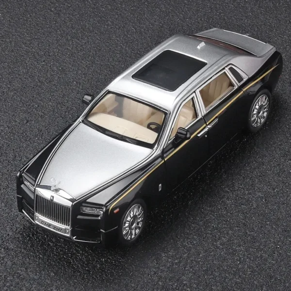 Black and silver Rolls-Royce Phantom toy car.