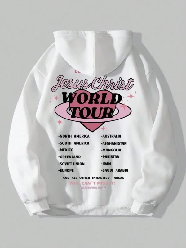 Jesus Chirst World Tour Letter Graphic Print Sweatshirt Womens Autumn Soft Hooded Simple Warm Hoodie Street Oversize Pullovers - Image 2