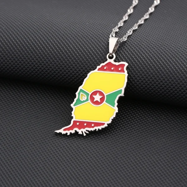 Grenada flag pendant on silver chain.