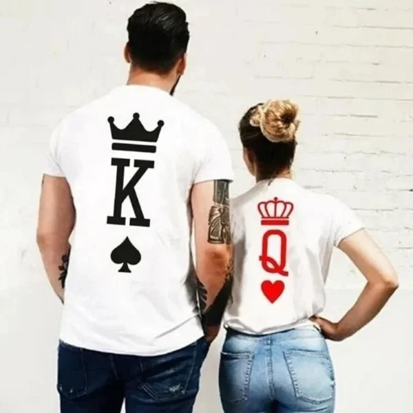 King And Queen Printed Couple t-Shirt Lovers Printed Cotton Ladies New High Quality Plus Size Trend All-Match t-Shirtm-4xl