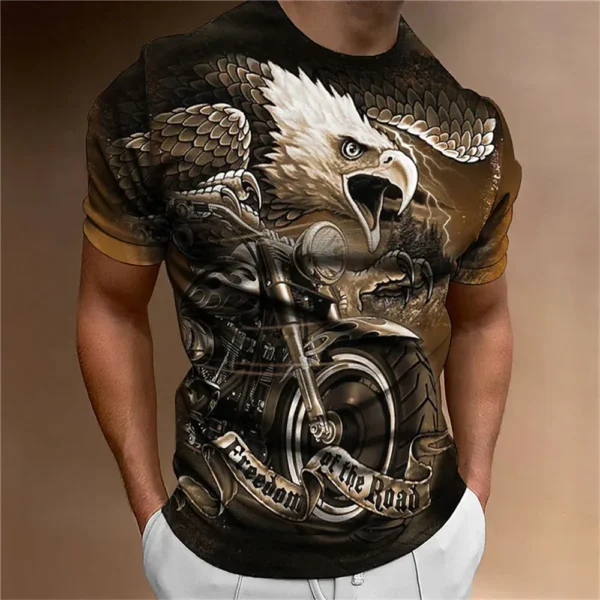 Men's Eagle 3D Printed Vintage T-shirt, Round Neck Short Sleeved T-shirt, Large Street Clothing