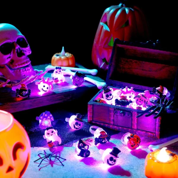 Halloween LED Glow Ring Creative Pumpkin Ghost Skeleton Glow in the Dark Finger Ring Toy Lights Christmas Party Decoration - Image 3