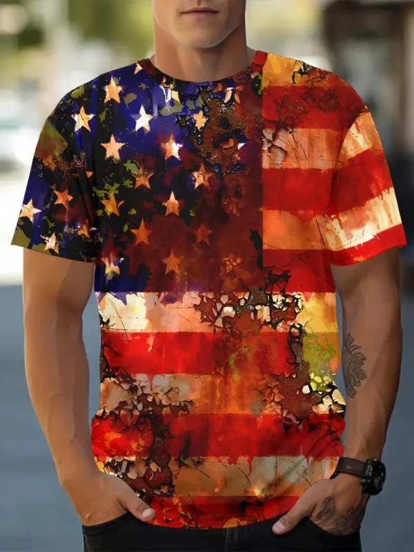 New Harajuku American Flag T-shirt pattern men's loose T-shirt Casual short-sleeved men's O-collar short-sleeved top clothing - Image 3